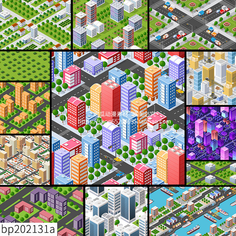 2.5d城市建筑高楼场景等距插画ai矢量素材mg动画an/flash素材