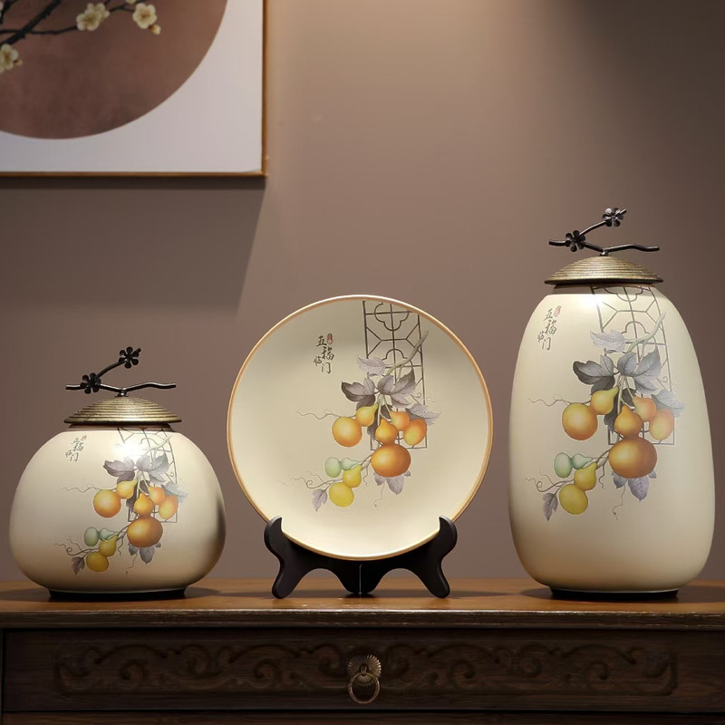 家居装饰品陶瓷花瓶套装客厅电视柜玄关摆件中式古风高档乔迁礼物