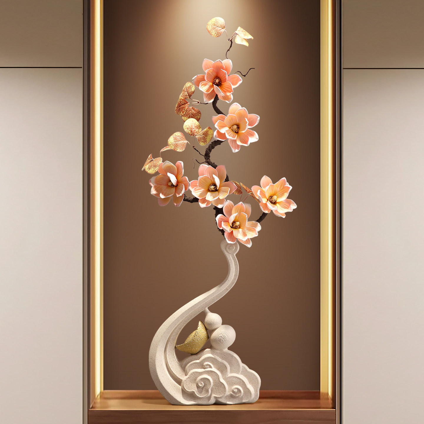 入门玄关花瓶竖高摆件仿真花艺客厅壁龛电视柜乔迁装饰轻奢高级感