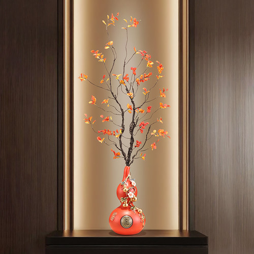 入户门玄关葫芦花艺花瓶摆件细高级感客厅电视柜装饰乔迁新居礼物