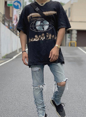 重磅Vintage武当印花VTG水洗INS做旧风短袖美潮嘻哈复古高街T恤男