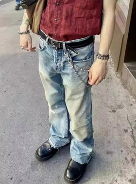 ERD忧郁的富二代23FW高盎司褪色复古水洗做旧破坏VTG直筒宽松牛仔