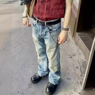 ERD忧郁 富二代23FW高盎司褪色复古水洗做旧破坏VTG直筒宽松牛仔