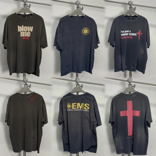 做旧水洗破坏复古VTG标语印花男短袖 24ss T恤潮 GrailzProjectG