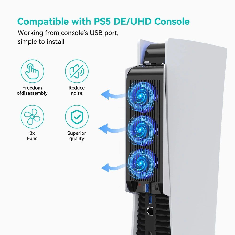 Upgraded Cooling Fan for PS5 Quiet Cooler Fan LED Light USB3