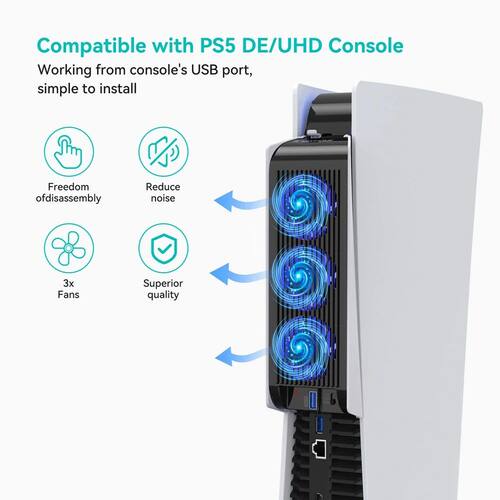 Upgraded Cooling Fan for PS5 Quiet Cooler Fan LED Light USB3