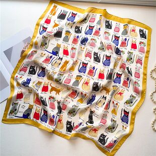 2025 Silk Shawl Print Headscarf Cat Hair Wrap Neckerchief Fe