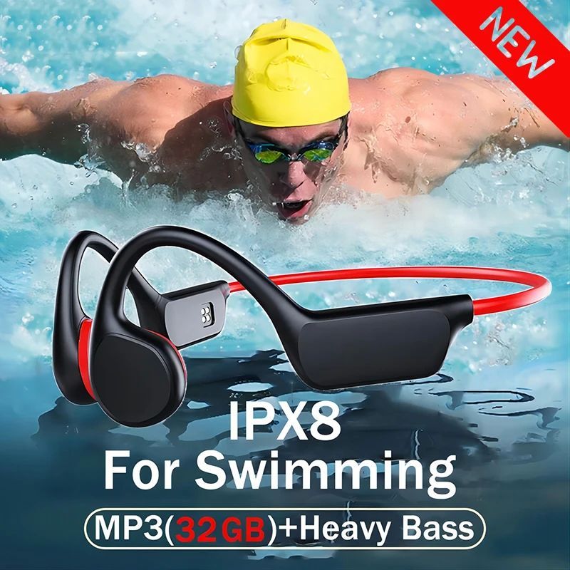 True Bone Conduction Headset IPX8 32GB Bluetooth 5.3 Wireles