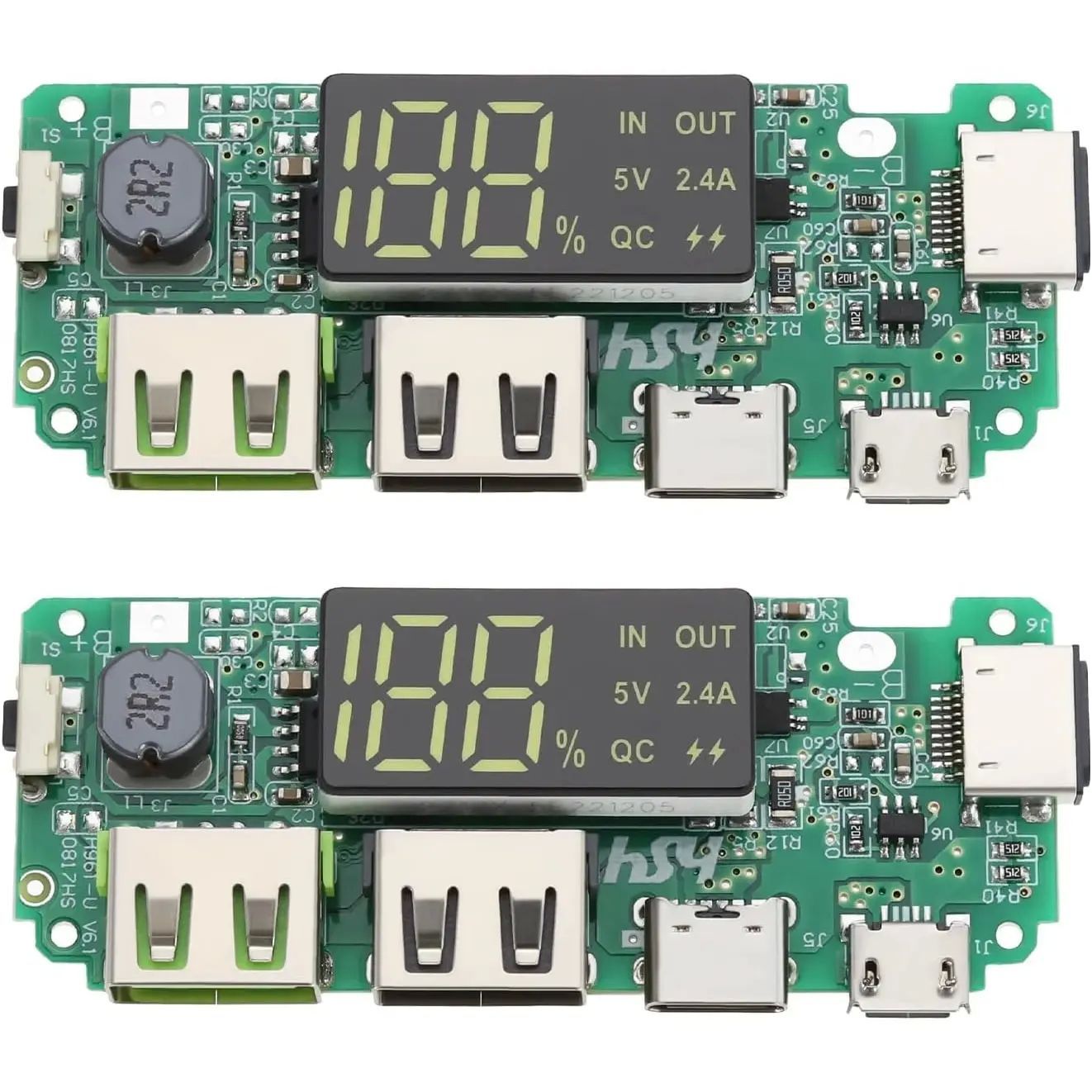 2Pcs 18650 Lithium Battery Charger 5V 2.4A Dual USB Circuit