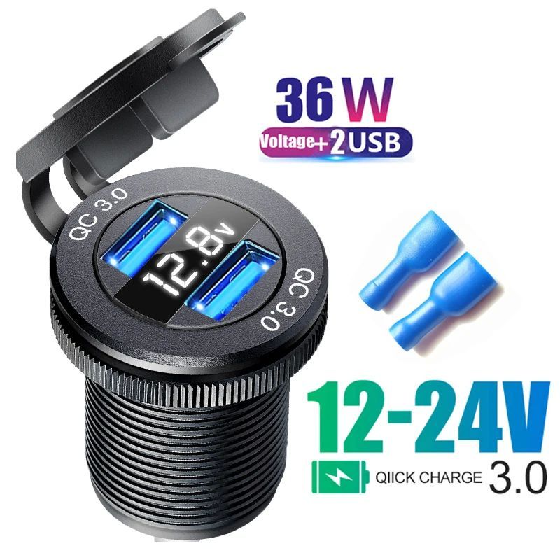 Usb charging socket Voltmeter digital usb c qc3.0 12v adapte