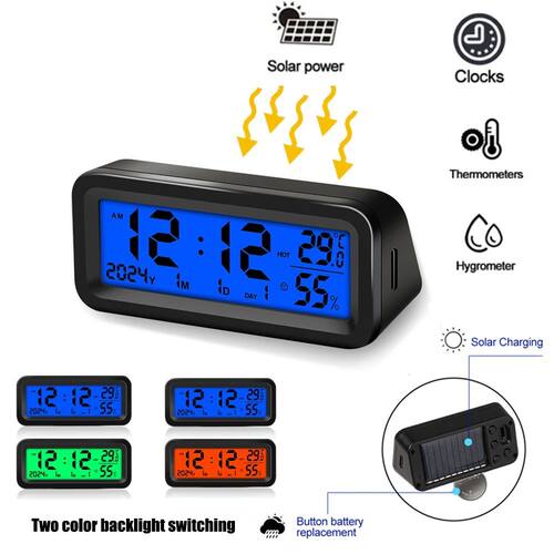 Solar Car Electronic Clocks Thermometer Hygrometer Automotiv