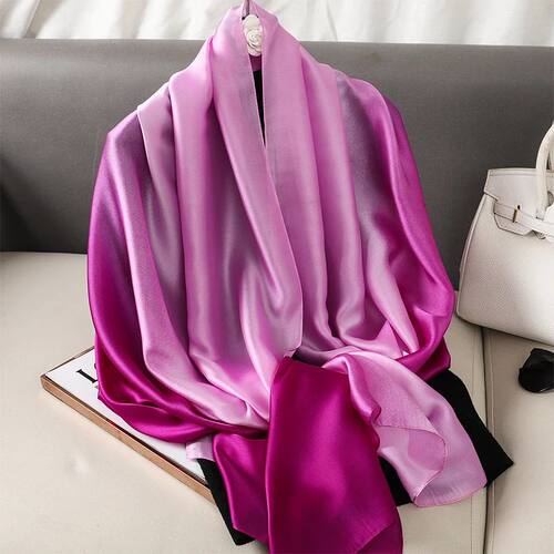 Luxury Gradient Silk Scarf Women Brand Solid Femme Shawls Wr
