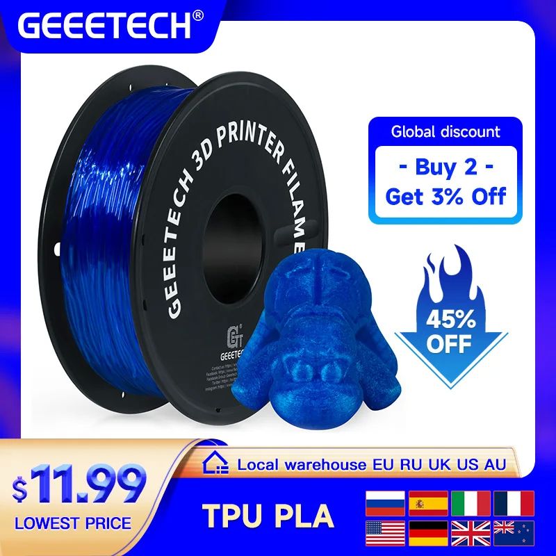 GEEETECH TPU 3D Printer Flexible Filament material 1kg 2.2LB