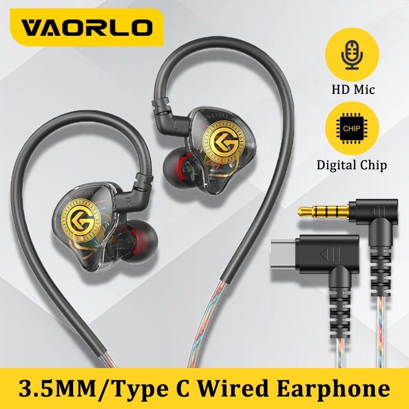 VAORLO Wired Earphone 3.5mm Type C Digital Chip In Ear Headp