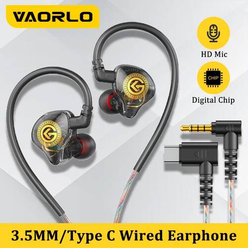 VAORLO Wired Earphone 3.5mm Type C Digital Chip In Ear Headp