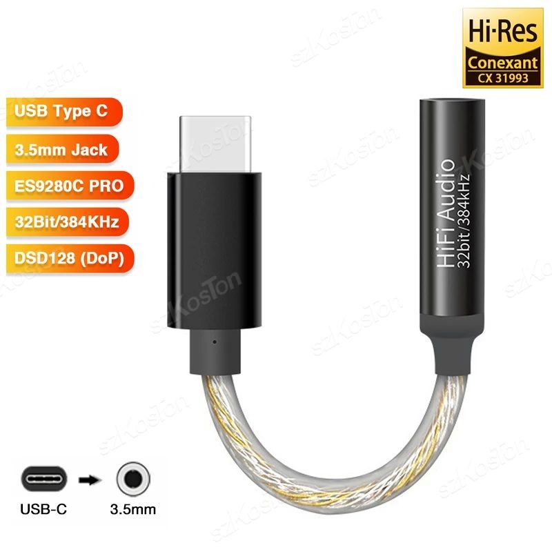 CX31993 USB Type C Headphone DAC to 3.5mm Jack 16-32ohm 32b/