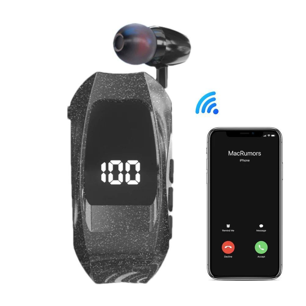 Wireless Headset Retractable Business Lavalier Earphone LED