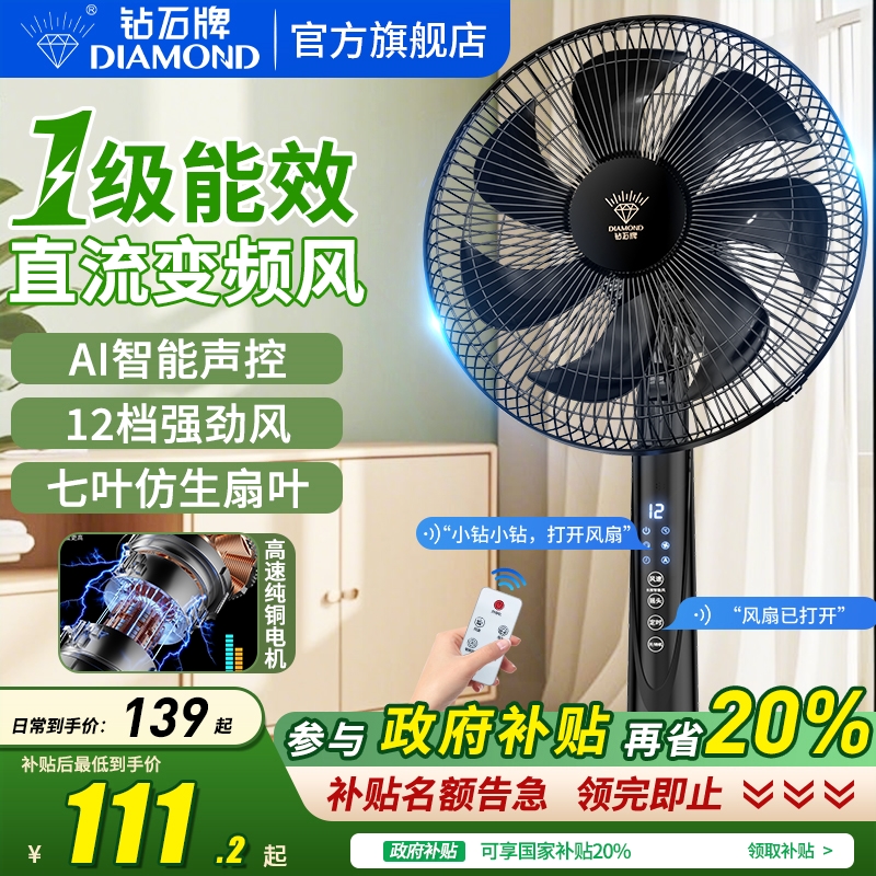 钻石牌电风扇家用大风力落地扇一