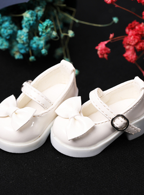 BJD娃娃SD娃娃鞋子 白色蝴蝶结中跟鞋 公主风1/6娃鞋