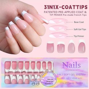 French Tip Gel Nail Tips Kit Soft Press on Nails with Nude甲