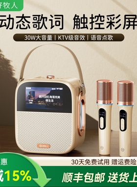 好牧人D21歌词音箱家用唱k歌麦克体家庭ktv户外蓝牙音响风话筒一