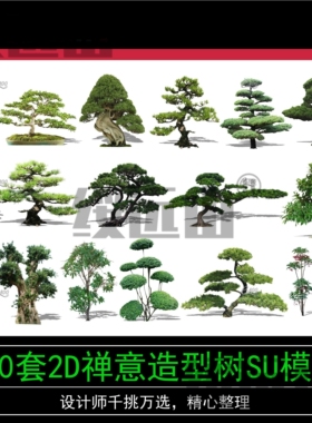 景观园林SU中式禅意植物造型树造型松2D模型100套001