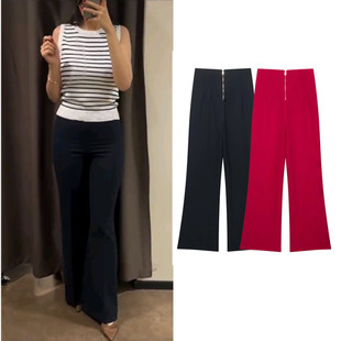 法式 WMXZ春季 新品 女装 7149051 设计感休闲百搭拉链饰简约高腰长裤