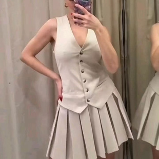 WMXZ春季 女装 通勤高级感宽褶条纹马甲背心式 连衣裙女9368558 新款