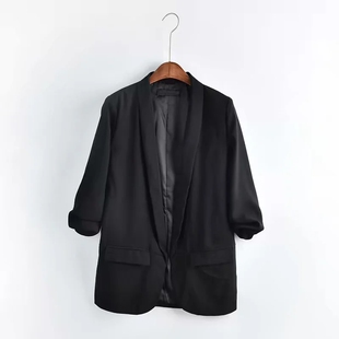 WMXZ秋季新品女款休闲百搭绉绸七分袖西装外套上衣女八色2401778
