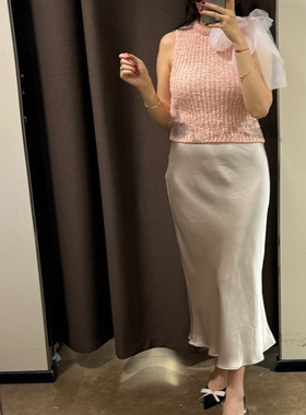 WMXZ春夏新款女装纯色丝缎质感气质高腰弹力迷笛半身裙2011399