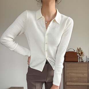 长袖 WMXZ春季 新款 精纺美利奴翻领针织衫 软糯外套461034 纽扣开衫