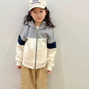 2025春款童装儿童男/女童拼色连帽拉链运动衫速干卫衣外套458090
