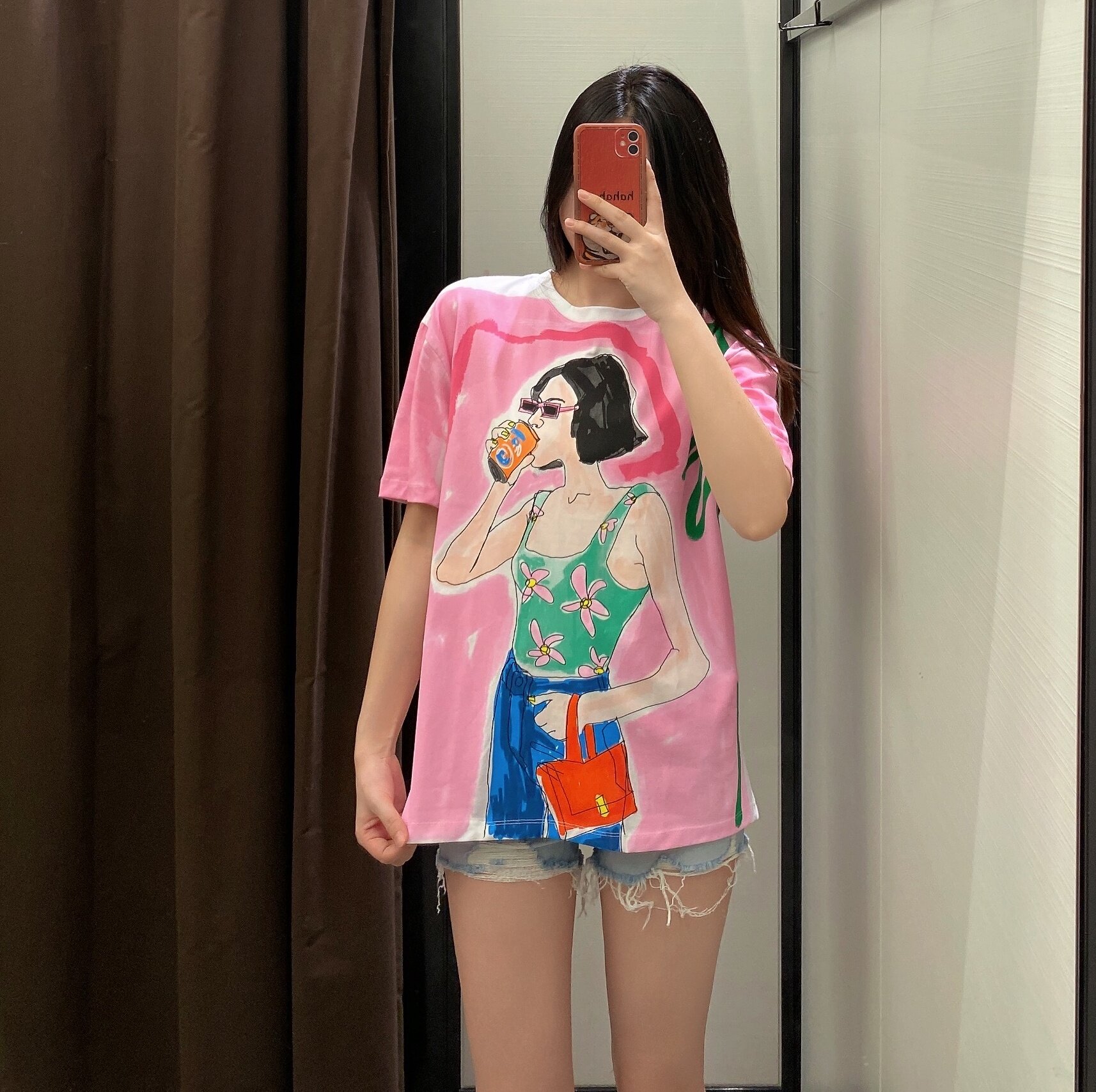 WMXZ女装夏装新款宽松百搭喝饮料短发女孩印花圆领短袖T恤1131822