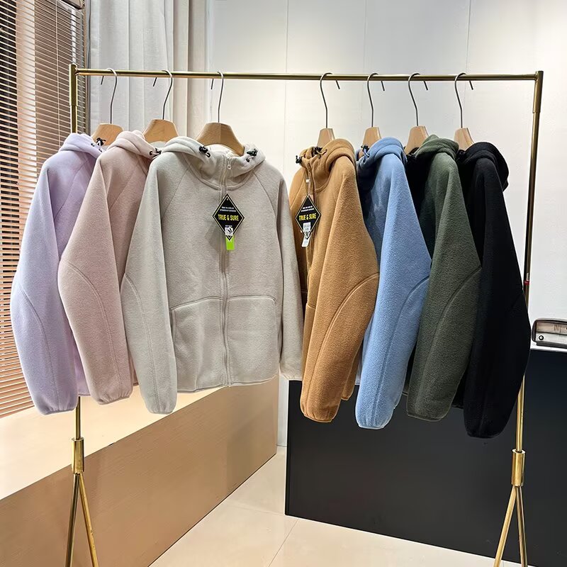 大厂订单！秋冬新品加厚保暖舒适复合摇粒绒连帽外套抓绒卫衣女