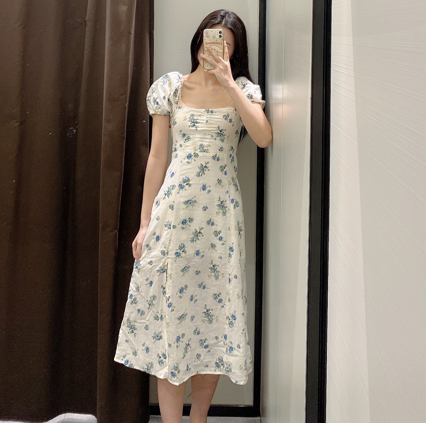 wmxz法式复古碎花连衣裙白色方领宫廷风收腰显瘦气质裙子女