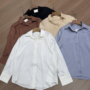 缎面衬衫 商务休闲纯色长袖 宽松垂感上衣女458834 2025新款 WMXZ春季