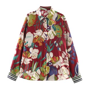 WMXZ春季 翻领花朵印花丝缎质感百搭休闲衬衫 2355 112 2355112新款