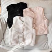 马甲保暖马夹外套三色477057 仿羊羔绒摇粒绒背心 2024秋冬女装 款