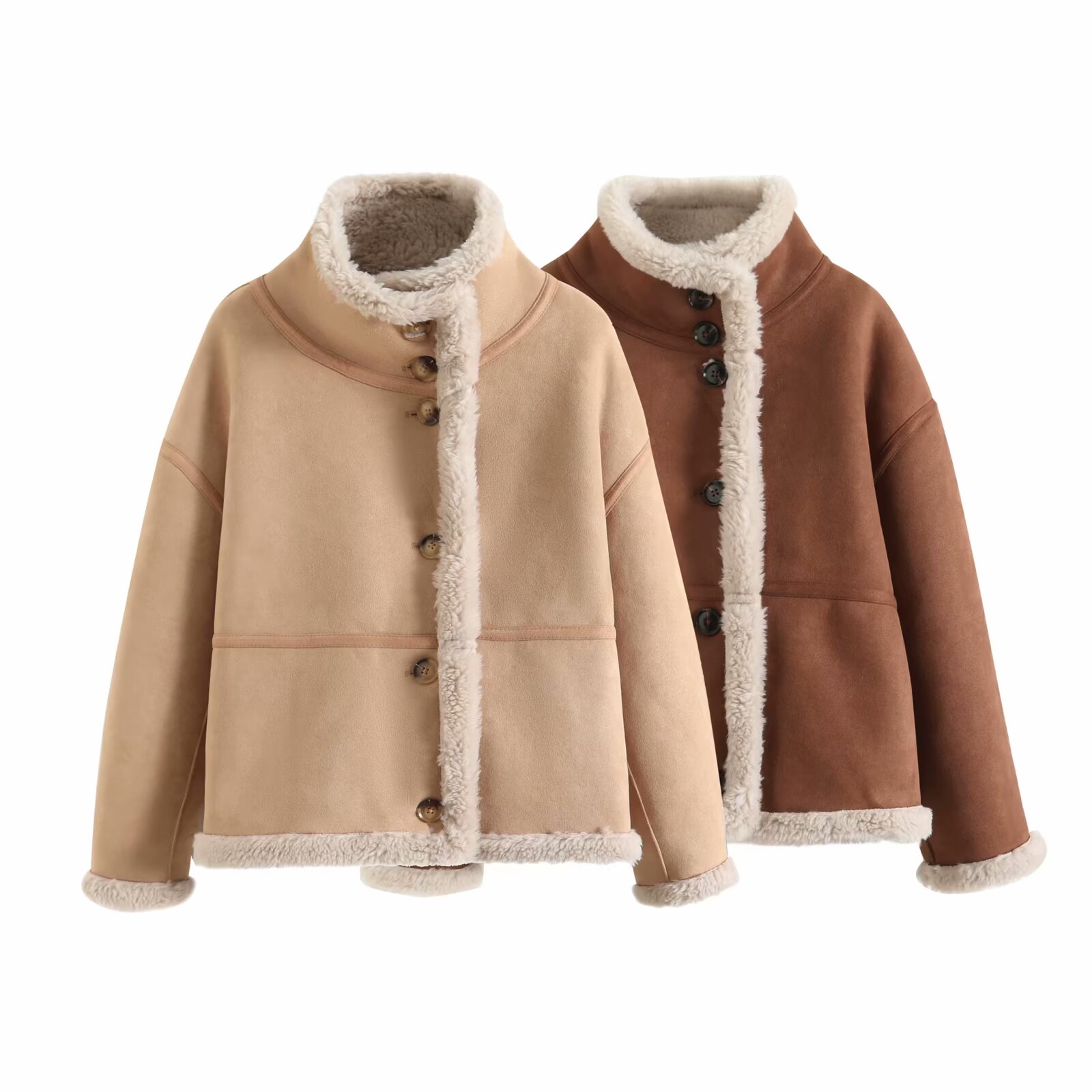 立领机车双面穿仿皮毛一体外套