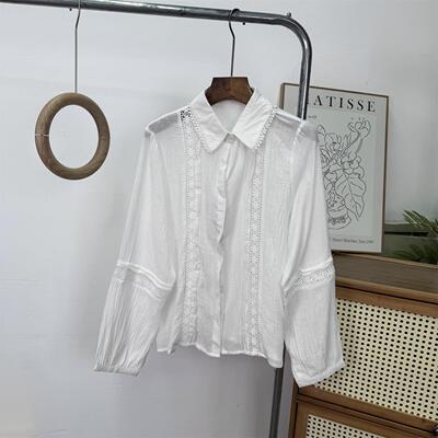 WMXZ春季8741042新款翻领花边镂空甜美百搭休闲长袖衬衫8741/042