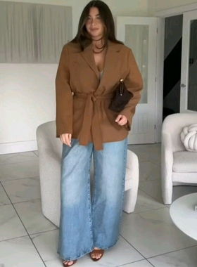 WMXZ配腰带宽松时尚西装外套2010735极简宽松舒适高腰褶裤3152413