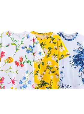 WMXZ夏季0264335新款圆领花朵印花百搭休闲短袖T恤女0264/335