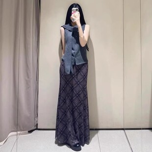 特价！现货！春季5039281新款复古高腰撞色格子绢网迷你半身裙女