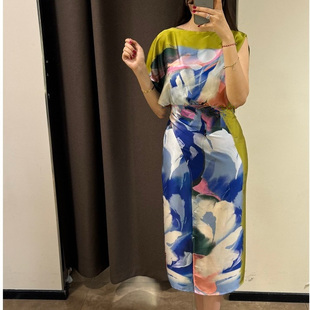圆领不对称印花开叉迷笛连衣裙女2901 253 2901253新款 WMXZ春季