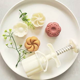 2026年新款50克立体朵朵桃花运手按压式月饼绿豆糕桃花酥烘焙模具