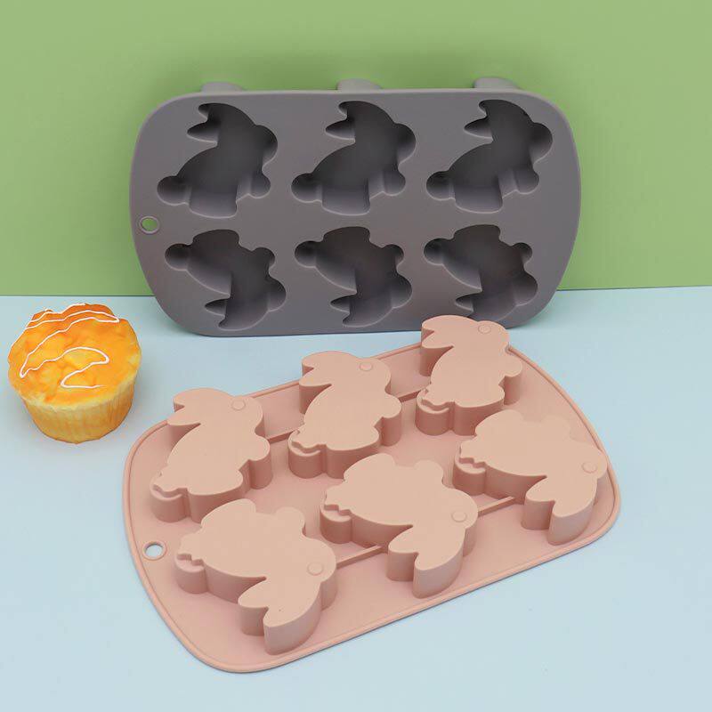 厨房烘培家用耐高温蛋糕巧克力果冻布丁模复活节6连兔子硅胶模具
