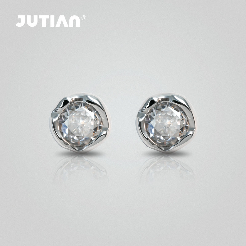 JUTIAN纯银耳钉女不规则甜酷风圆形镶钻简约小巧冷淡风养耳洞耳饰,饰品/流行首饰/时尚饰品新,银饰耳饰,淘宝优惠券,粉丝福利购,淘宝优惠卷