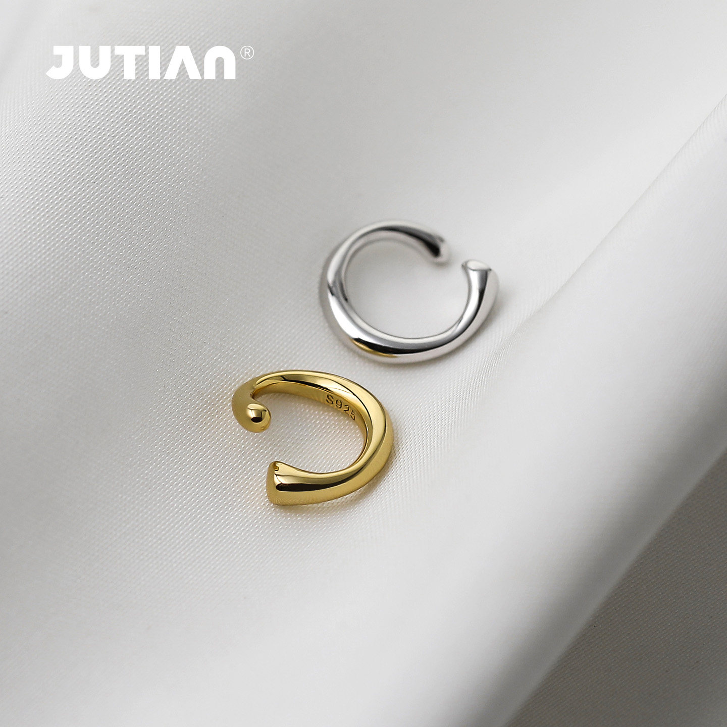 JUTIAN 冷淡风时髦 S925纯银耳骨夹ins潮简约无耳洞耳扣男女耳饰