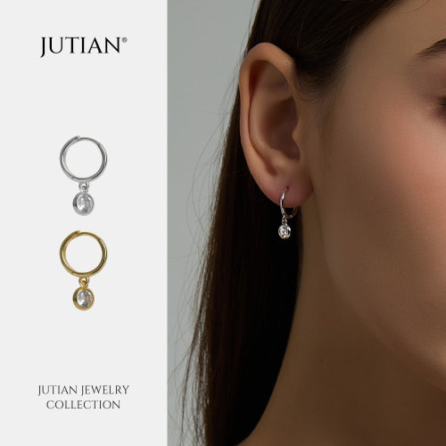 JUTIAN925纯银迷你圆圈锆石耳环
