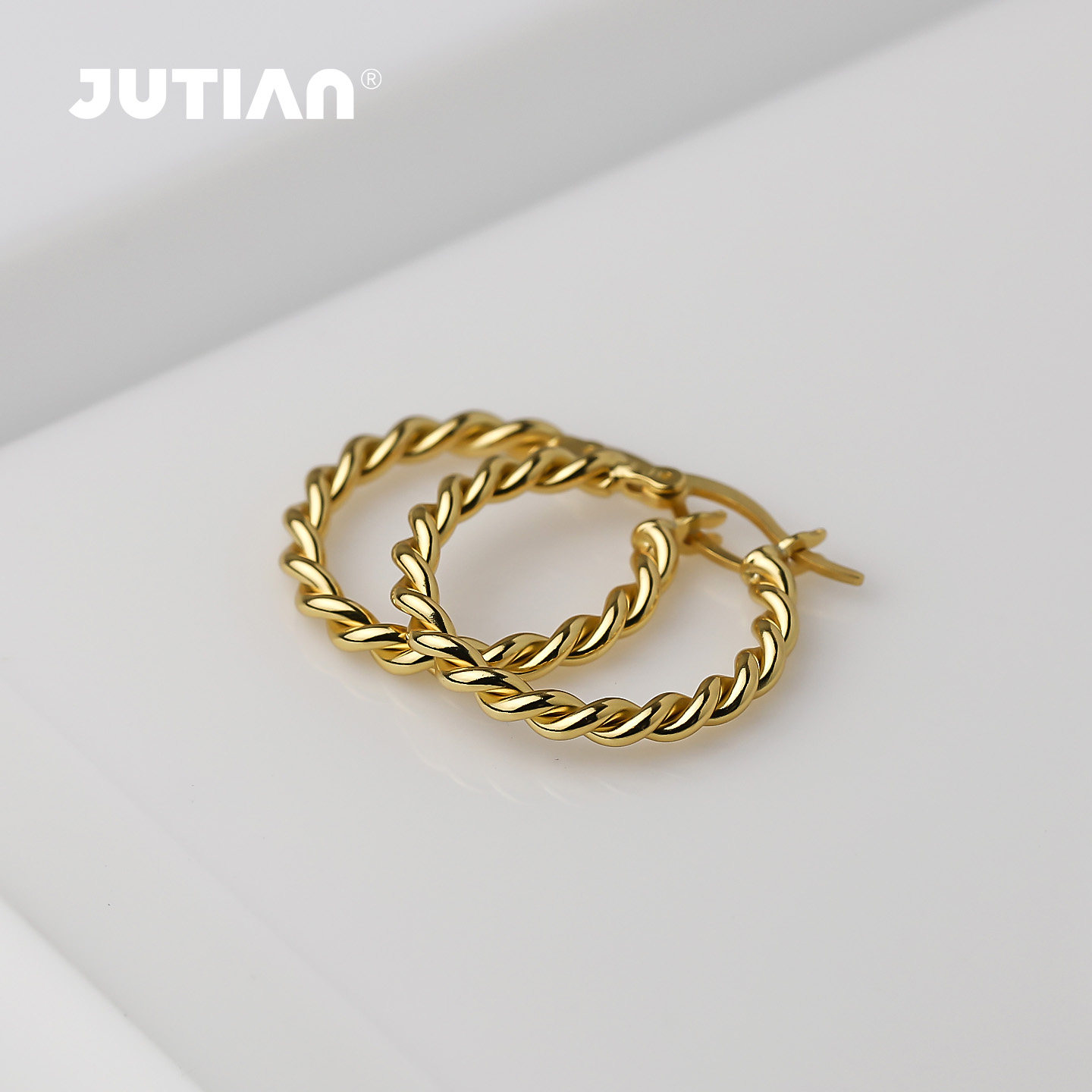 JUTIAN 高级感法式纯银耳环女ins潮新款气质麻花耳扣扭纹耳圈耳饰